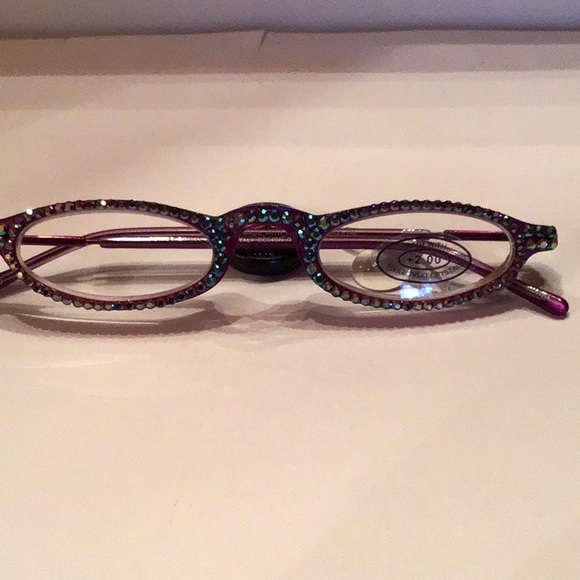 New Jimmy Crystal Half/Readers Glasses Redish/Purple Color, 2.00 strength, - Picture 2 of 7